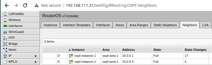 MikroTik-1 ospf neighbor